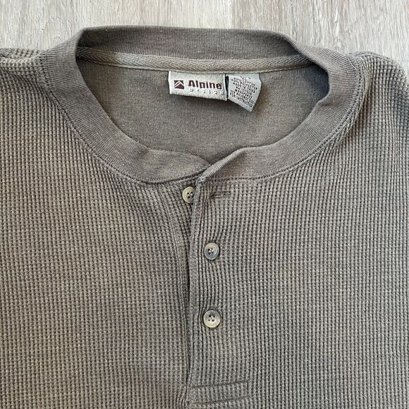 Alpine Design Mens XL Olive Green Long Sleeve Waffle Knit Henley Shirt Button - Picture 2 of 4
